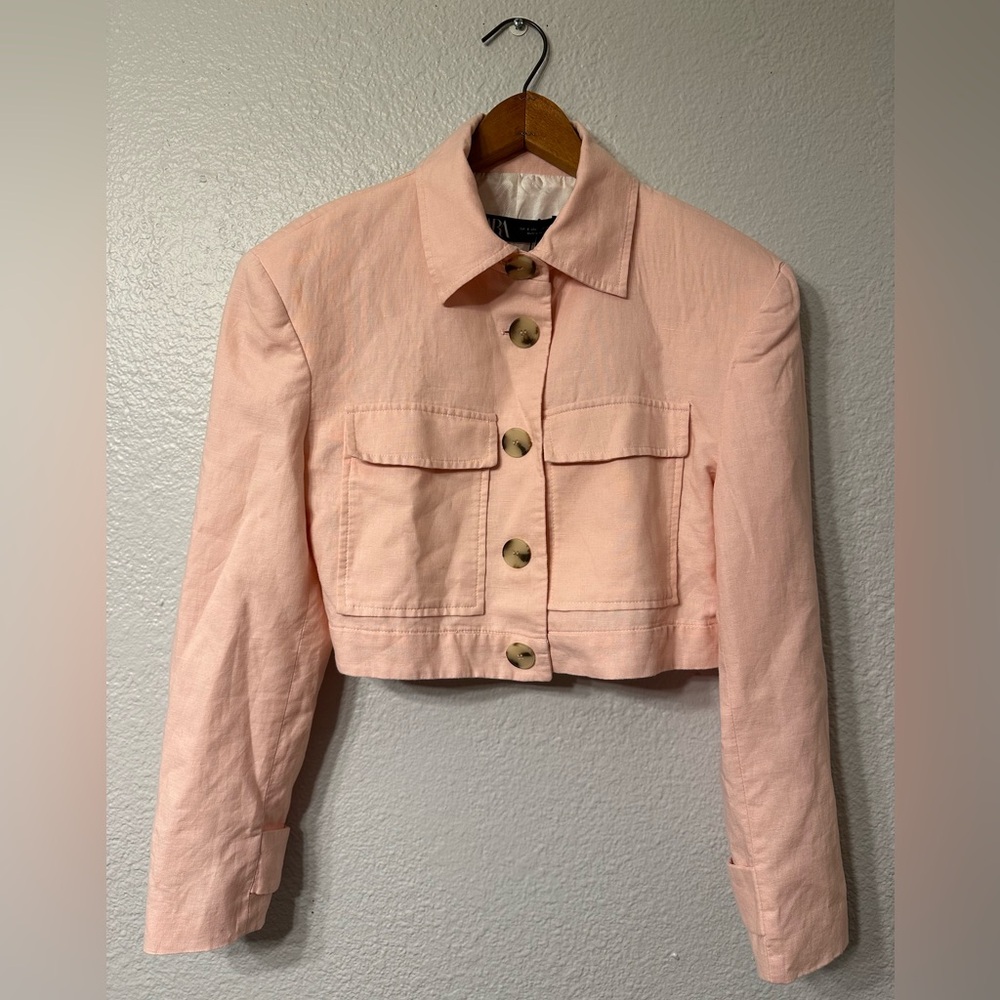 NEW Zara Cropped Linen Jacket in Ballet Pink (Women’s Small)